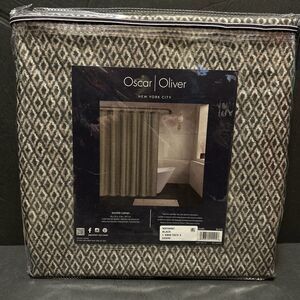 Oscar Oliver Ozark Shower Curtain 70x72 Black Tan Geometric Diamond Pattern NWT